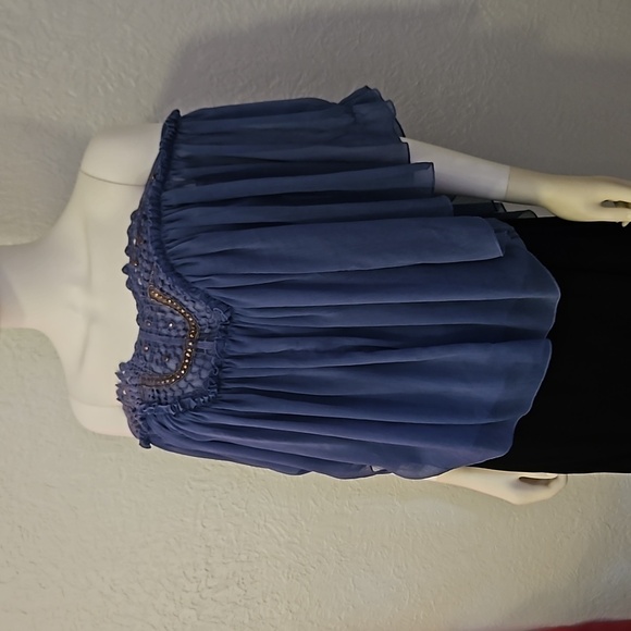 VTG NINE WEST Fairycore Powder Blue Crochet Lace Chiffon Shawl Poncho Blouse - Picture 6 of 9